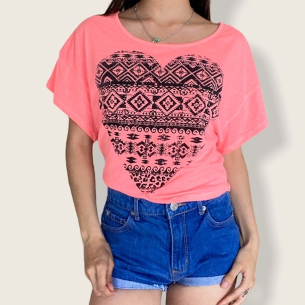 Neon Pink Y2K Heart Shirt